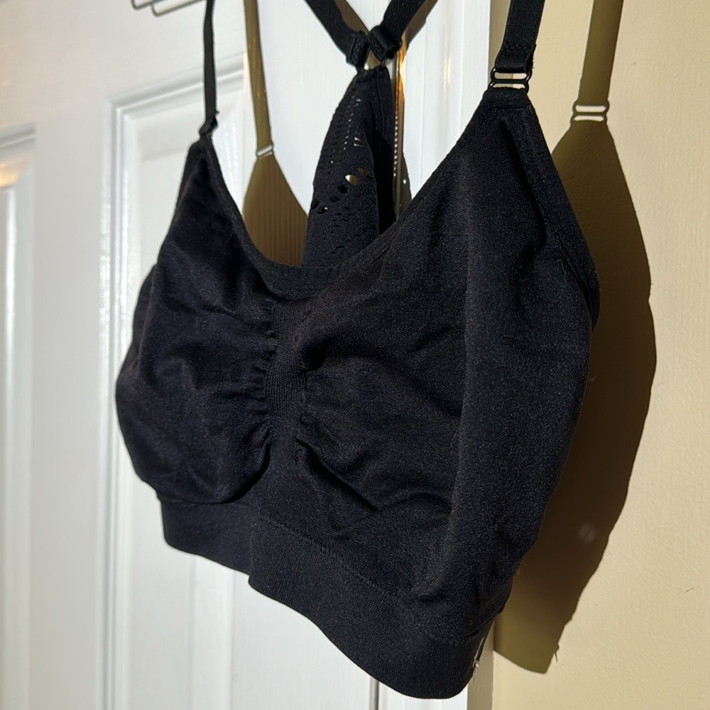 Black Racerback Sports Bra with Mesh Detail